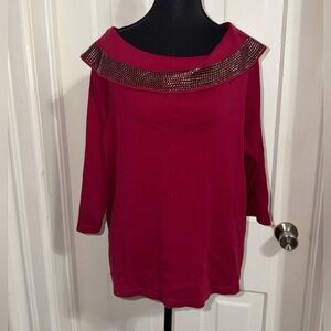Women's plus size 1x‎ Rafaella Deep Red Knit Top, sweater Christmas winter cold